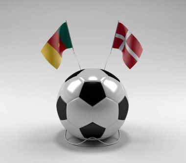 Kamerun - Danimarka Futbol Bayrakları, Beyaz Arkaplan - 3D Render