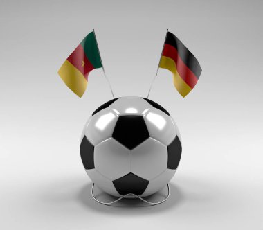 Kamerun - Almanya Futbol Bayrakları, Beyaz Arkaplan - 3D Render