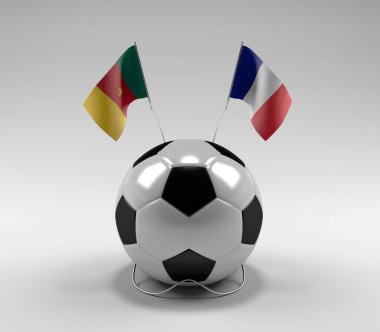 Kamerun - Fransa Futbol Bayrakları, Beyaz Arkaplan - 3D Render