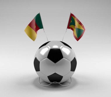 Kamerun - Grenada Futbol Bayrakları, Beyaz Arkaplan - 3D Render