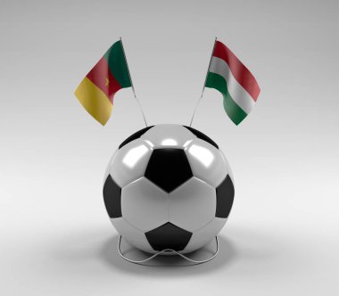 Kamerun - Macaristan Futbol Bayrakları, Beyaz Arkaplan - 3D Render