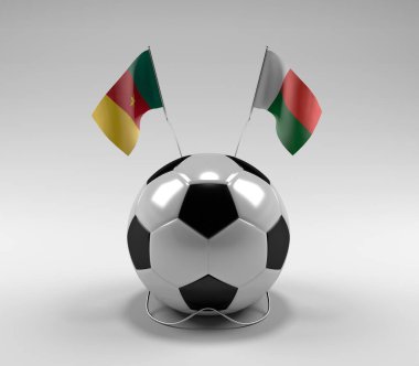 Kamerun - Madagaskar Futbol Bayrakları, Beyaz Arkaplan - 3D Render