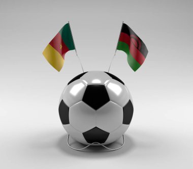 Kamerun - Malawi Futbol Bayrakları, Beyaz Arkaplan - 3D Render
