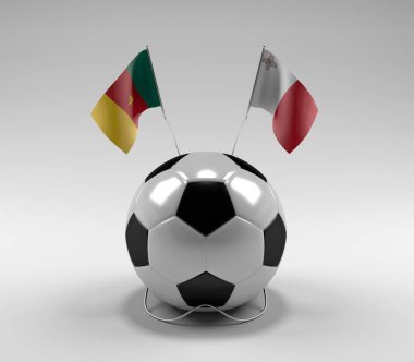 Kamerun - Malta Futbol Bayrakları, Beyaz Arkaplan - 3D Render
