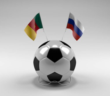 Kamerun - Rusya Futbol Bayrakları, Beyaz Arkaplan - 3D Görüntü