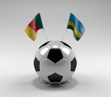 Kamerun - Ruanda Futbol Bayrakları, Beyaz Arkaplan - 3D Render