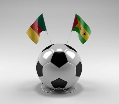 Kamerun - Sao-Tome-Principe Futbol Bayrakları, Beyaz Arkaplan - 3D Render