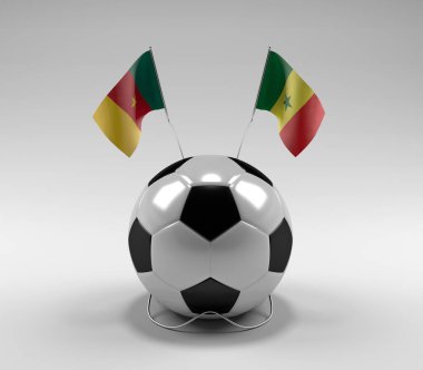 Kamerun - Senegal Futbol Bayrakları, Beyaz Arkaplan - 3D Render