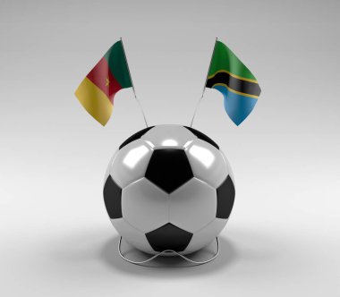 Kamerun - Tanzanya Futbol Bayrakları, Beyaz Arkaplan - 3D Render