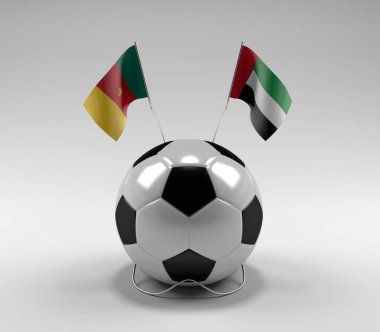 Kamerun - Birleşik Arap-Emirlikleri Futbol Bayrakları, Beyaz Arkaplan - 3D Render