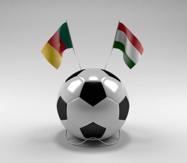 Kamerun - Tacikistan Futbol Bayrakları, Beyaz Arkaplan - 3D Render
