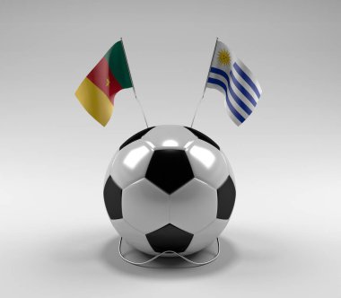 Kamerun - Uruguay Futbol Bayrakları, Beyaz Arkaplan - 3D Render