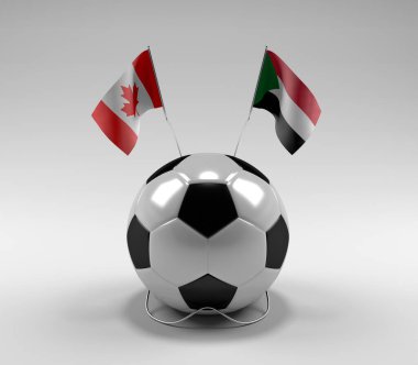 Kanada - Sudan Futbol Bayrakları, Beyaz Arkaplan - 3D Render