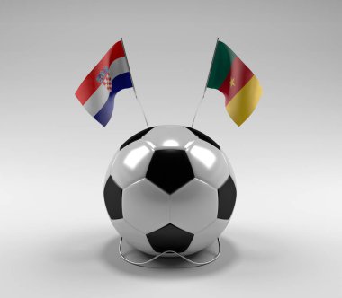 Hırvatistan - Kamerun Futbol Bayrakları, Beyaz Arkaplan - 3D Hazırlama