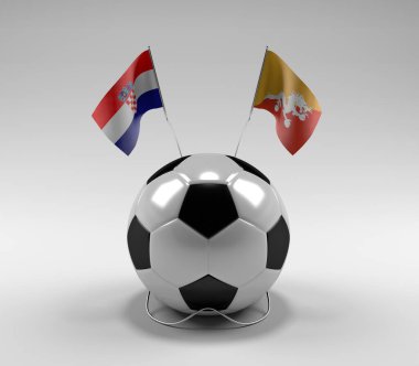 Hırvatistan - Bhutan Futbol Bayrakları, Beyaz Arkaplan - 3D Render