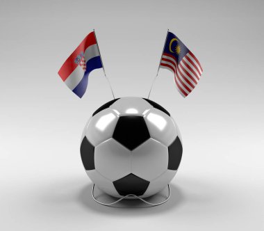 Hırvatistan - Malezya Futbol Bayrakları, Beyaz Arkaplan - 3D Hazırlama