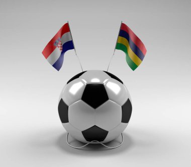 Hırvatistan - Mauritius Futbol Bayrakları, Beyaz Arkaplan - 3D Hazırlama