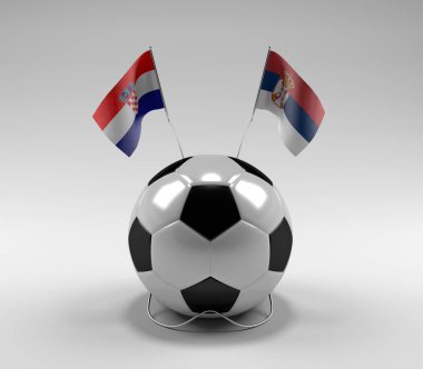 Hırvatistan - Sırbistan Futbol Bayrakları, Beyaz Arkaplan - 3D Hazırlama