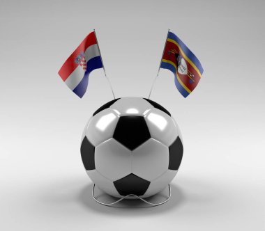 Hırvatistan - Svaziland Futbol Bayrakları, Beyaz Arkaplan - 3D Render