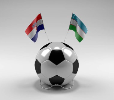 Hırvatistan - Özbekistan Futbol Bayrakları, Beyaz Arkaplan - 3D Render
