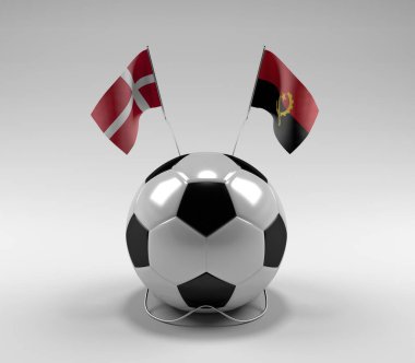 Danimarka - Angola Futbol Bayrakları, Beyaz Arkaplan - 3D Render