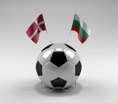 Danimarka - Bulgaristan Futbol Bayrakları, Beyaz Arkaplan - 3D Hazırlama