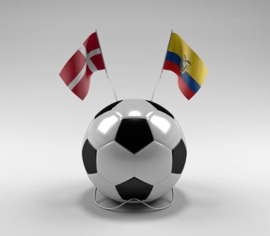 Danimarka - Ekvador Futbol Bayrakları, Beyaz Arkaplan - 3D Render