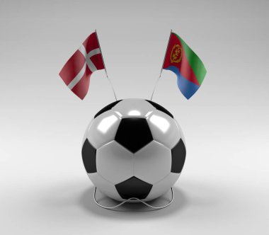 Danimarka - Eritre Futbol Bayrakları, Beyaz Arkaplan - 3D Render