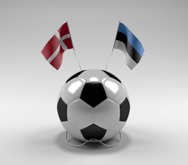 Danimarka - Estonya Futbol Bayrakları, Beyaz Arkaplan - 3D Render