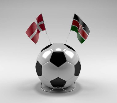 Danimarka - Kenya Futbol Bayrakları, Beyaz Arkaplan - 3D Render