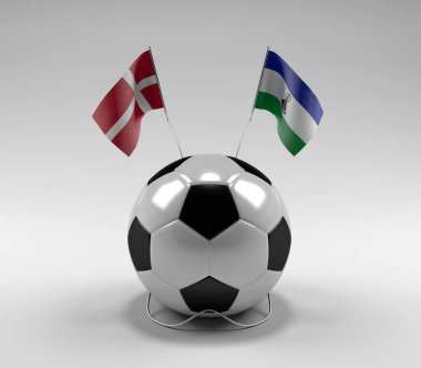 Danimarka - Lesotho Futbol Bayrakları, Beyaz Arkaplan - 3D Render