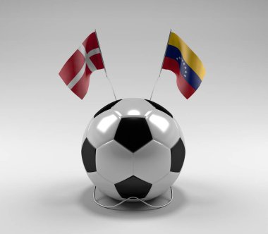 Danimarka - Venezuela Futbol Bayrakları, Beyaz Arkaplan - 3D Render