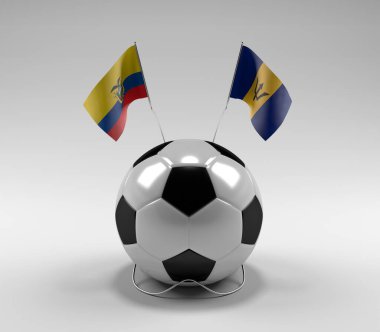 Ekvador - Barbados Futbol Bayrakları, Beyaz Arkaplan - 3D Render