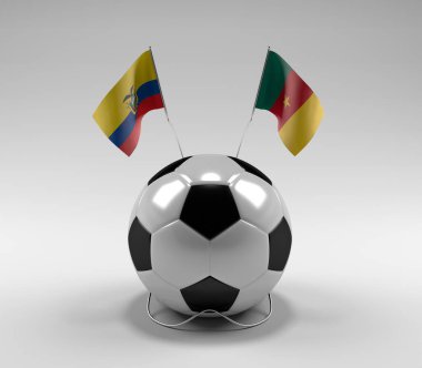 Ekvador - Kamerun Futbol Bayrakları, Beyaz Arkaplan - 3D Render