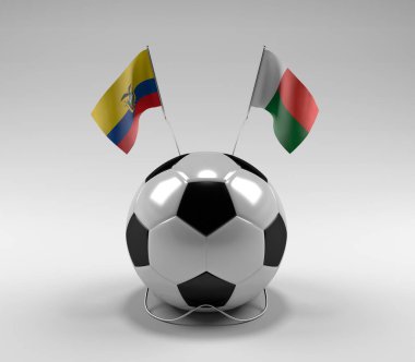 Ekvador - Madagaskar Futbol Bayrakları, Beyaz Arkaplan - 3D Render