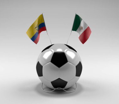 Ekvador - Meksika Futbol Bayrakları, Beyaz Arkaplan - 3D Render
