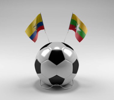 Ekvador - Myanmar Futbol Bayrakları, Beyaz Arkaplan - 3D Render