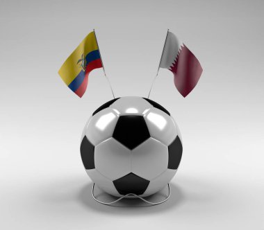 Ekvador - Katar Futbol Bayrakları, Beyaz Arkaplan - 3D Render