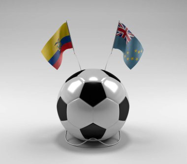 Ekvador - Tuvalu Futbol Bayrakları, Beyaz Arkaplan - 3D Render