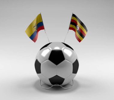 Ekvador - Uganda Futbol Bayrakları, Beyaz Arkaplan - 3D Render
