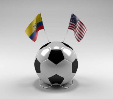 Ekvador - Amerika Birleşik Devletleri Futbol Bayrakları, Beyaz Arkaplan - 3D Render