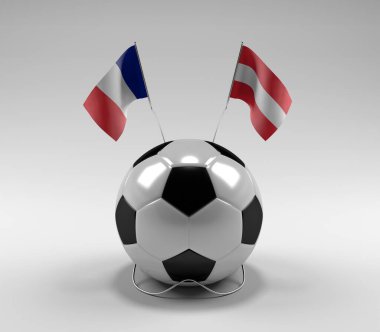 Fransa - Avusturya Futbol Bayrakları, Beyaz Arkaplan - 3D Render