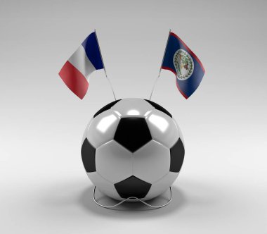 Fransa - Belize Futbol Bayrakları, Beyaz Arkaplan - 3D Render