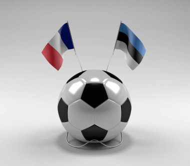 Fransa - Estonya Futbol Bayrakları, Beyaz Arkaplan - 3D Render