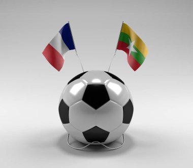 Fransa - Myanmar Futbol Bayrakları, Beyaz Arkaplan - 3D Render