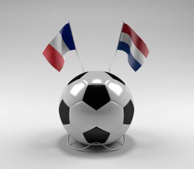 Fransa - Hollanda Futbol Bayrakları, Beyaz Arkaplan - 3D Render