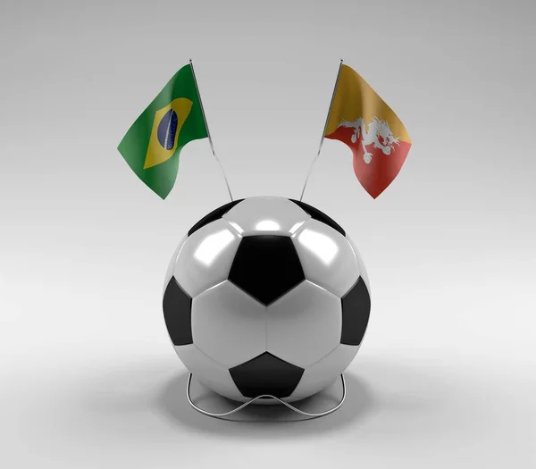 Brezilya Bhutan Futbol Bayrakları Beyaz Arkaplan Render — Stok fotoğraf