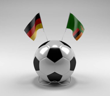 Almanya - Zambiya Futbol Bayrakları, Beyaz Arkaplan - 3D Render