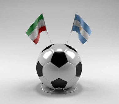 İran - Arjantin Futbol Bayrakları, Beyaz Arkaplan - 3D Render