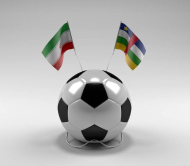 İran - Orta Afrika Cumhuriyeti Futbol Bayrakları, Beyaz Arkaplan - 3D Render